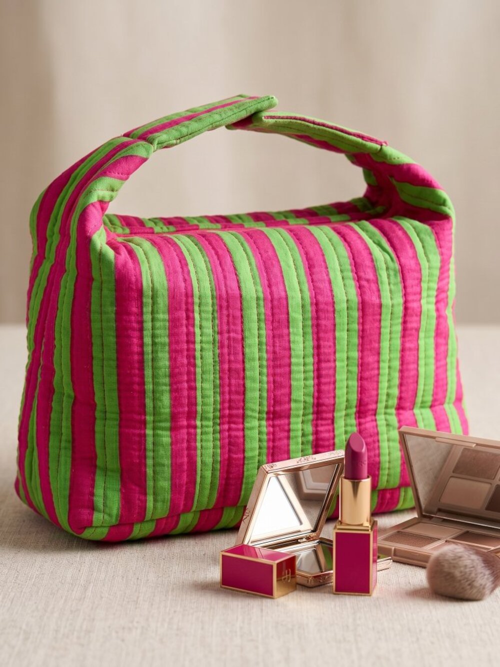 Set Of 3 Block Print Toiletry Bags, Cotton Makeup Bag, Cosmetic Bag Set Gift